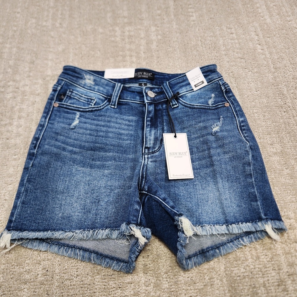 Judy Blue Denim Shorts Women Small V Front High Rise Soft Stretch Denim Cut Off